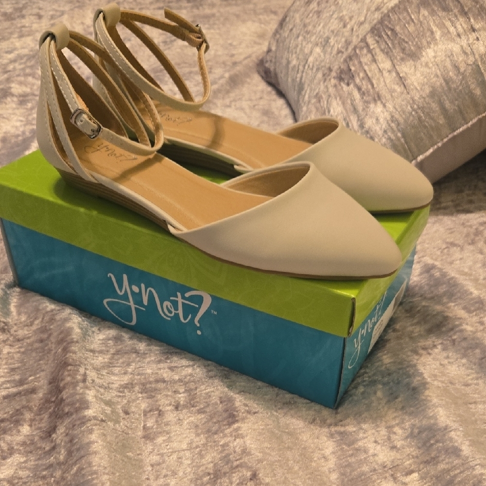 Women's Cream Ankle Strap Flats